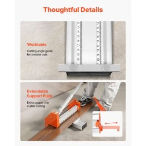 12 inch vinyl floor cutter, 12mm thick laminate flooring cutter with upgraded labor saving aluminum alloy lever, telescoping support plate, cuts certain engineered wood, lvt, vct, spc, lvp, wpc