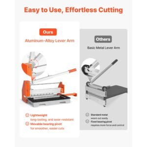 12 inch vinyl floor cutter, 16mm thick laminate flooring cutter with upgraded labor saving aluminum alloy lever, telescoping support plate, cuts engineered wood, lvt, vct, spc, lvp, wpc