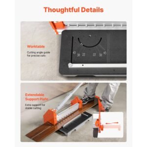 12 inch vinyl floor cutter, 16mm thick laminate flooring cutter with upgraded labor saving aluminum alloy lever, telescoping support plate, cuts engineered wood, lvt, vct, spc, lvp, wpc