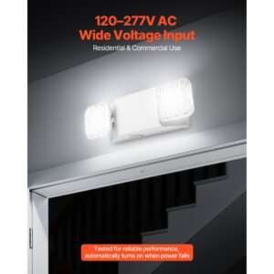 12 pack emergency lights for business, with battery backup, commercial led emergency exit lighting fixtures, ac 120/277v, with two square head adjustable, 90 minute backup, for business, white