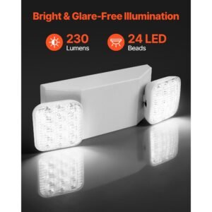 12 pack emergency lights for business, with battery backup, commercial led emergency exit lighting fixtures, ac 120/277v, with two square head adjustable, 90 minute backup, for business, white