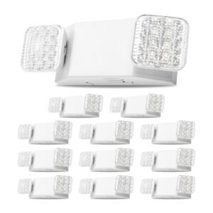 12 Pack Emergency Lights for Business, with Battery Backup, Commercial LED Emergency Exit Lighting Fixtures, AC 120/277V, with Two Square Head Adjustable, 90-Minute Backup, for Business, White