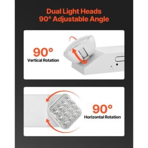 12 pack emergency lights for business, with battery backup, commercial led emergency exit lighting fixtures, ac 120/277v, with two square head adjustable, 90 minute backup, for business, white