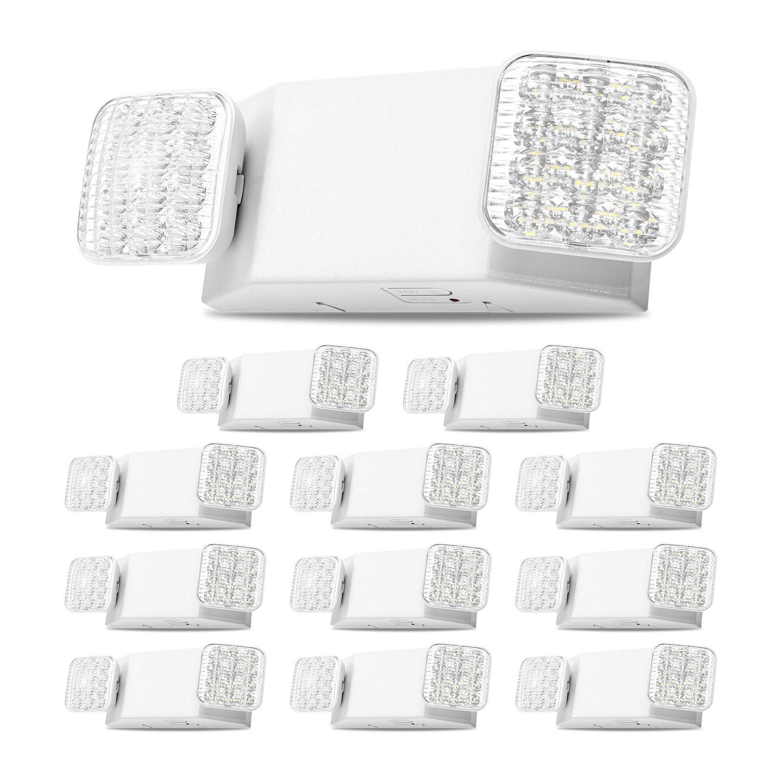 12 pack emergency lights for business, with battery backup, commercial led emergency exit lighting fixtures, ac 120/277v, with two square head adjustable, 90 minute backup, for business, white