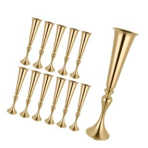 12 PCS Wedding Flower Vase, 21.7 in Tall Trumpet Flower Table Centerpieces, Banquet Vases Easy Installation, Electroplated Versatile Arrangement Stand for Party Events Home Decor Reception, Gold