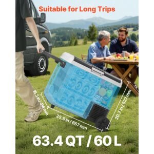 12 volt car refrigerator, 63.4qt/60l car fridge, portable electric cooler with wheels and handle, 4 68 fahrenheit, 12/24v dc and 100 240v ac compressor freezer for outdoor, camping