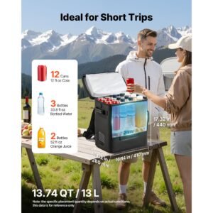 12 volt refrigerator, 13.7 qt/ 13l car fridge, portable electric freezer compressor, 12v/24v dc, 21 f to 50 f/ 6c to 10c , for truck van rv suv boat travel camping road trips