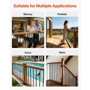 125 pack deck balusters, 36 in aluminum railing spindles, 3/4 in diameter hollow round metal decking stair balusters with connectors, screws, for deck, porch & staircase railing fence, black