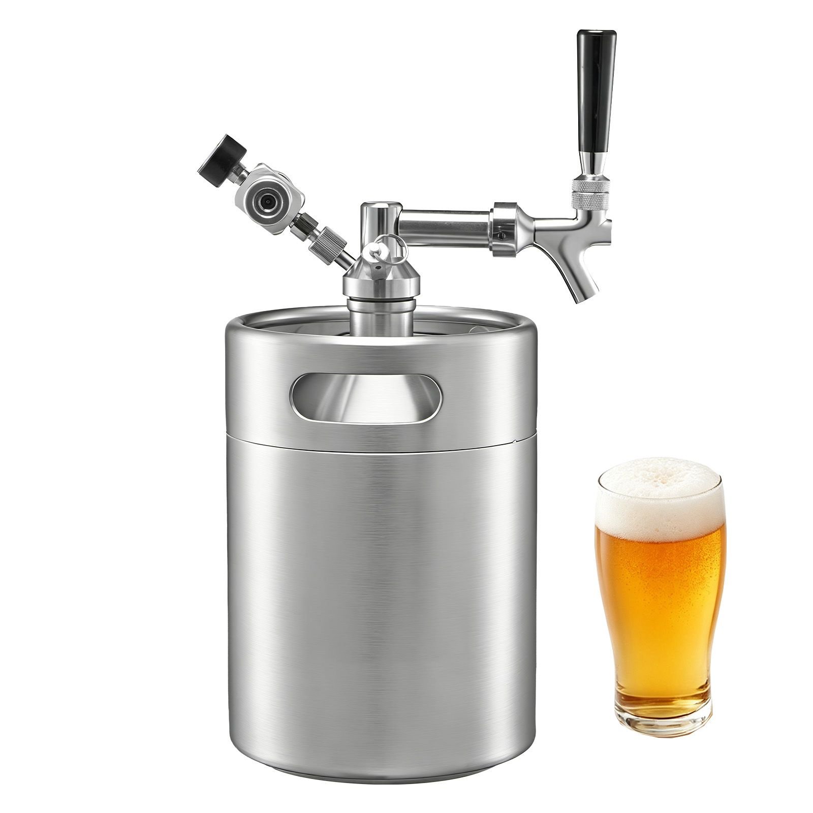 128oz mini keg, pressurized growler tap system, 304 stainless steel beer kit, with co2 regulator, self closing faucet, keeps fresh and carbonation for homebrew, craft and draft beer