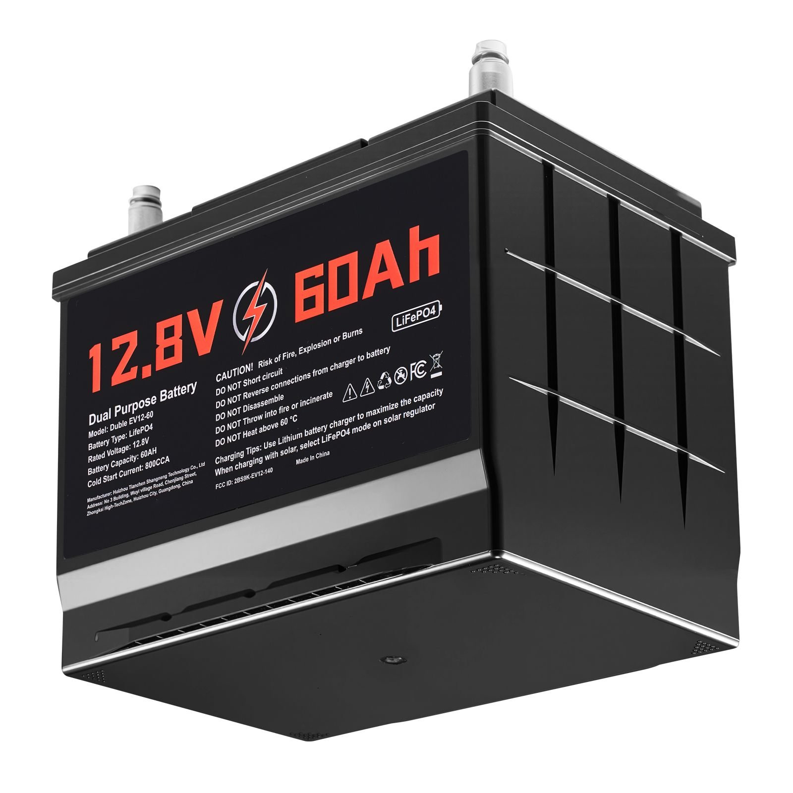 12v 60ah dual purpose lifepo4 lithium battery, 800 cca group 24, lithium ion starter battery plus deep cycle, built in smart bms, car start stop, for automotive, trolling motor, engine starting