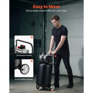14 gallon air compressor, 2hp 4.3 scfm at 90psi, max 125psi pressure oil free air compressor tank, portable on wheels for auto repair, tire inflation, spray painting, woodwork nailing, 120v