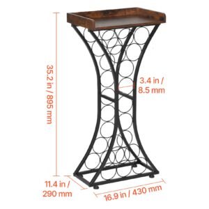 15 bottle wine rack, freestanding floor wine holder stand liquor cabinet with wood tabletop, easy assembly floor storage rack, for home bar kitchen living room dining room, black