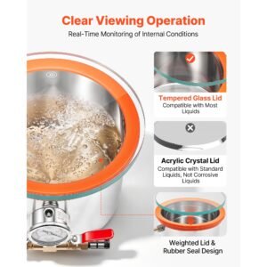 1.5 gallon vacuum chamber, stainless steel, vacuum degassing chamber with tempered glass lid, hose, air filter, for resin casting, stabilizing wood, degassing silicone, epoxies, essential oils