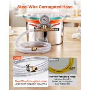 1.5 gallon vacuum chamber, stainless steel, vacuum degassing chamber with tempered glass lid, hose, air filter, for resin casting, stabilizing wood, degassing silicone, epoxies, essential oils