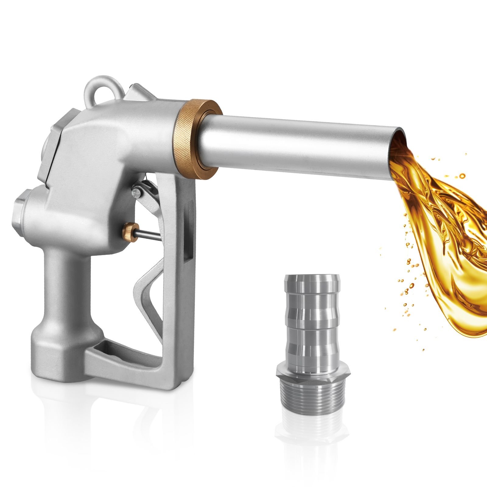 1.5 inch barb automatic fuel nozzle with swivel, max flow rate 37 gpm, auto shut off diesel gas pump nozzle with 3 speed trigger lock & 1.5 inch (od=40 mm) spout for gasoline, diesel, kerosene
