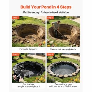 15 x 15 ft pond liner, 45 mil thickness, epdm rubber material fish pond liner for outdoor ponds, easy to cut, durable & leakproof, for water garden, waterfall, fishpond, koi, fountains, black