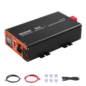 1500W Sump Pump Battery Backup System, LCD Display, Auto Switches to Battery Inverter Power for Sump Pump, Pure Sine Wave, for Basement Protection Emergency Power Outage, Batteries Not Included