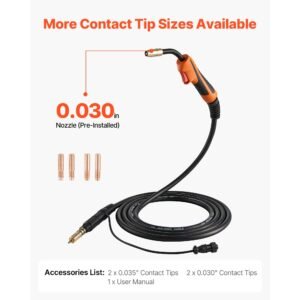 150a mig welding gun with 15ft cable, replacement for miller m 15/m 150 (249041) with 5pcs mig welding contact tips