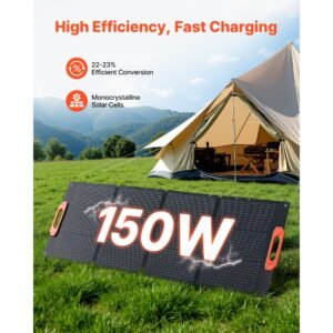 150w foldable monocrystalline solar panel, 23% efficiency portable etfe mono solar panel charger with mc4 output, type c, qc3.0 usb & dc ports, ip67 waterproof for power stations camping hiking