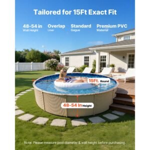 15ft pool liner, round overlap swimming pool liner for 54 in wall height, premium vinyl, easy install with leak proof patches, designed for steel sided above ground,outdoor, boulder swirl