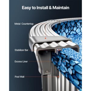 15ft pool liner, round overlap swimming pool liner for 54 in wall height, premium vinyl, easy install with leak proof patches, designed for steel sided above ground,outdoor, boulder swirl