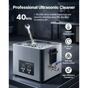 15l ultrasonic cleaner, professional ultrasonic cleaner machine with cleaning basket & digital display, 240w stainless steel 40khz industrial cleaning machine for parts, carburetors, instruments