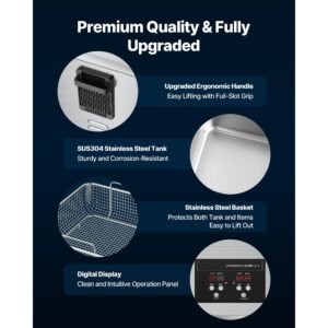 15l ultrasonic cleaner, professional ultrasonic cleaner machine with cleaning basket & digital display, 240w stainless steel 40khz industrial cleaning machine for parts, carburetors, instruments