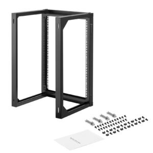 15U Wall Mount Server Rack, 150 lbs Max Load Capacity, Open Frame Network Rack with 180 Degrees Gate Swing, Carbon Steel, for 19-Inch IT Network Equipment & AV Devices Computer Server, Black