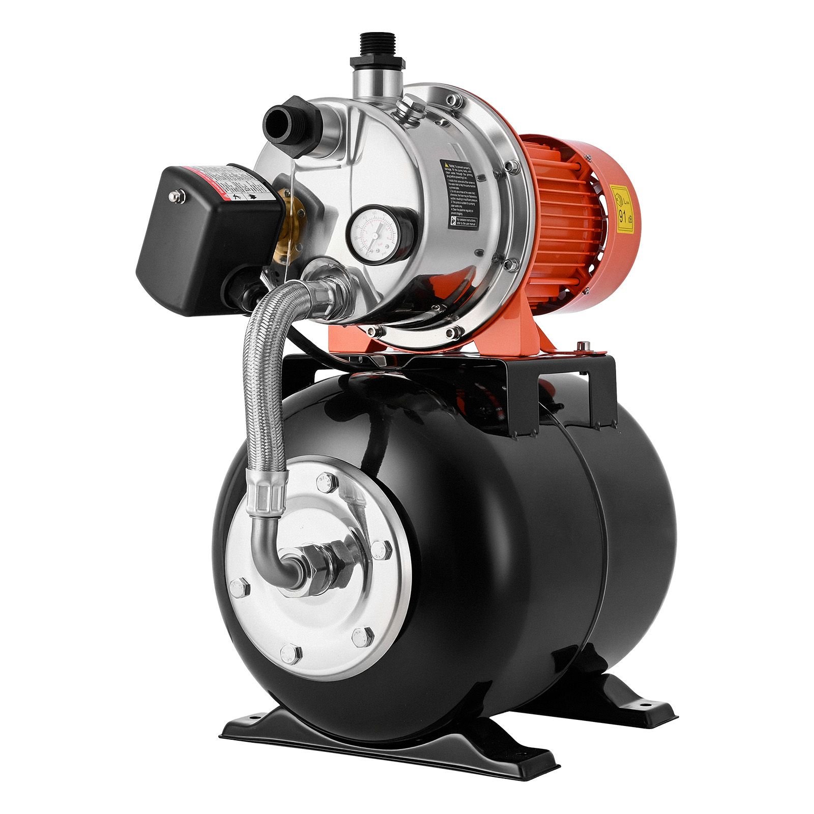 1.6 hp shallow well pump with pressure tank, 120v 1320 gph, stainless steel irrigation jet pump with 5 gal pressure tank, automatic water booster system, for home garden lawn, potable water