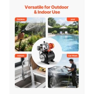 1.6 hp shallow well pump with pressure tank, 120v 1320 gph, stainless steel irrigation jet pump with 5 gal tank, automatic water booster system, 20/40 psi pressure switch, for home garden lawn