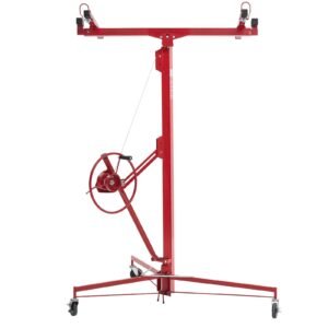16ft drywall lift, heavy duty 150 lbs sheetrock hoist with adjustable telescoping arm, lockable wheels, drywall lifter panel jack hoist tools ideal for ceiling & wall installation (red)