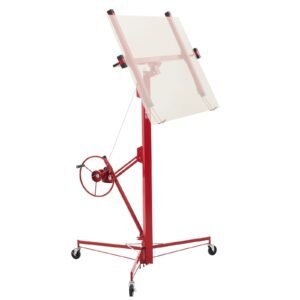 16ft Drywall Lift, Heavy-Duty 150 lbs Sheetrock Hoist with Adjustable Telescoping Arm, Lockable Wheels, Drywall Lifter Panel Jack Hoist Tools Ideal for Ceiling & Wall Installation (Red)