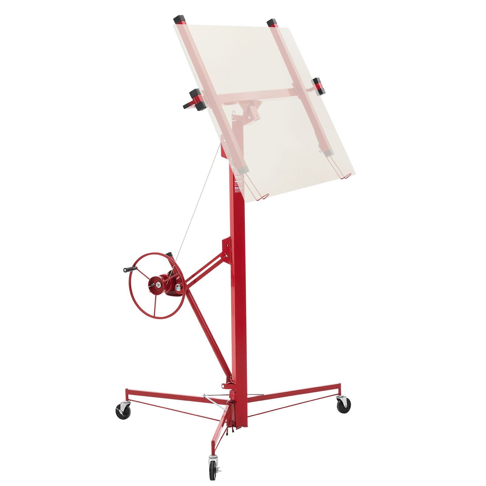 16ft drywall lift, heavy duty 150 lbs sheetrock hoist with adjustable telescoping arm, lockable wheels, drywall lifter panel jack hoist tools ideal for ceiling & wall installation (red)