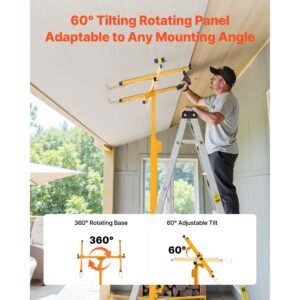 16ft drywall lift, heavy duty 150 lbs sheetrock hoist with adjustable telescoping arm, lockable wheels, drywall lifter panel jack hoist tools ideal for ceiling & wall installation (yellow)