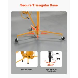 16ft drywall lift, heavy duty 150 lbs sheetrock hoist with adjustable telescoping arm, lockable wheels, drywall lifter panel jack hoist tools ideal for ceiling & wall installation (yellow)