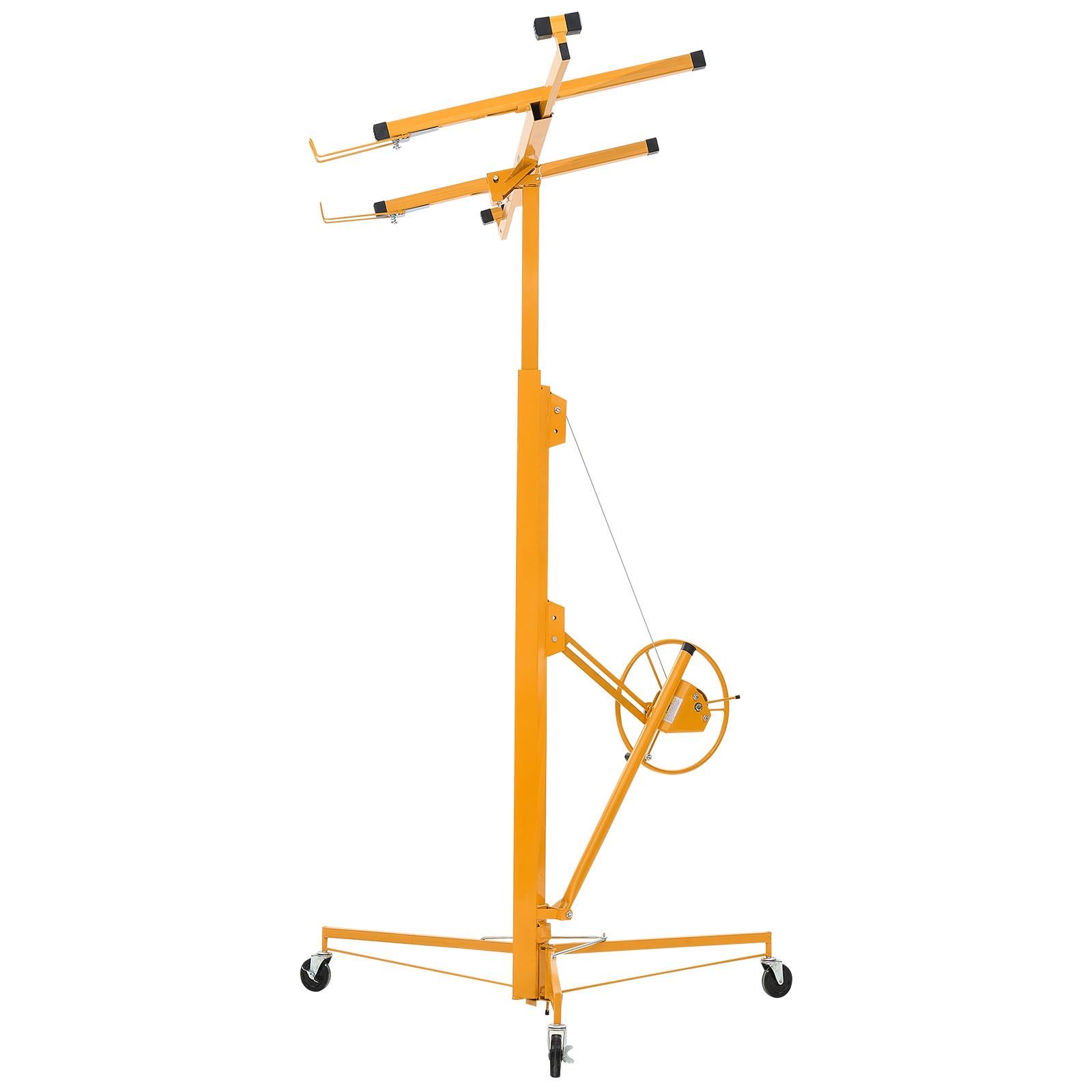 16ft drywall lift, heavy duty 150 lbs sheetrock hoist with adjustable telescoping arm, lockable wheels, drywall lifter panel jack hoist tools ideal for ceiling & wall installation (yellow)