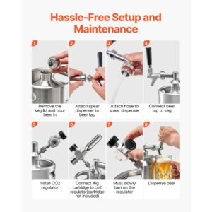 170oz mini keg, pressurized growler tap system, 304 stainless steel beer kit, with co2 regulator, self closing faucet, keeps fresh and carbonation for homebrew, craft and draft beer