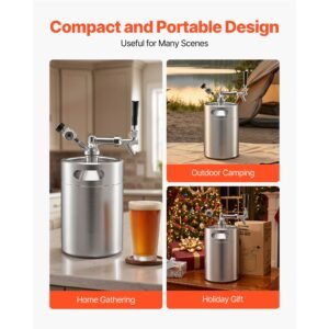 170oz mini keg, pressurized growler tap system, 304 stainless steel beer kit, with co2 regulator, self closing faucet, keeps fresh and carbonation for homebrew, craft and draft beer