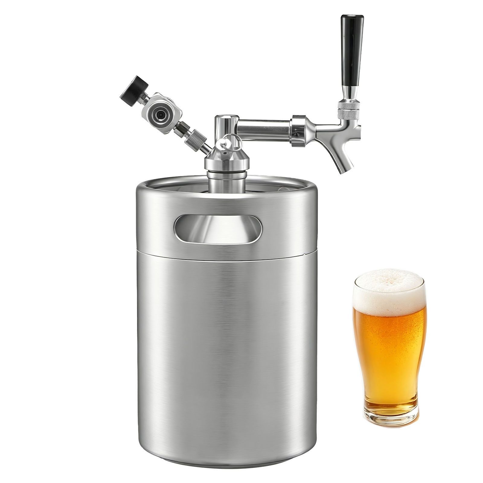 170oz mini keg, pressurized growler tap system, 304 stainless steel beer kit, with co2 regulator, self closing faucet, keeps fresh and carbonation for homebrew, craft and draft beer