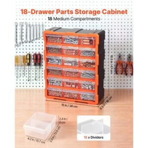 18 drawer storage organizer, plastic, drawer storage cabinet for garage organization, stackable small parts organizer, wall mounted toolbox, for hardware, beads, screws, crafts, building bricks