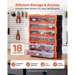 18 drawer storage organizer, plastic, drawer storage cabinet for garage organization, stackable small parts organizer, wall mounted toolbox, for hardware, beads, screws, crafts, building bricks