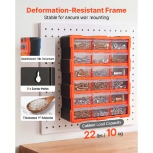 18 drawer storage organizer, plastic, drawer storage cabinet for garage organization, stackable small parts organizer, wall mounted toolbox, for hardware, beads, screws, crafts, building bricks