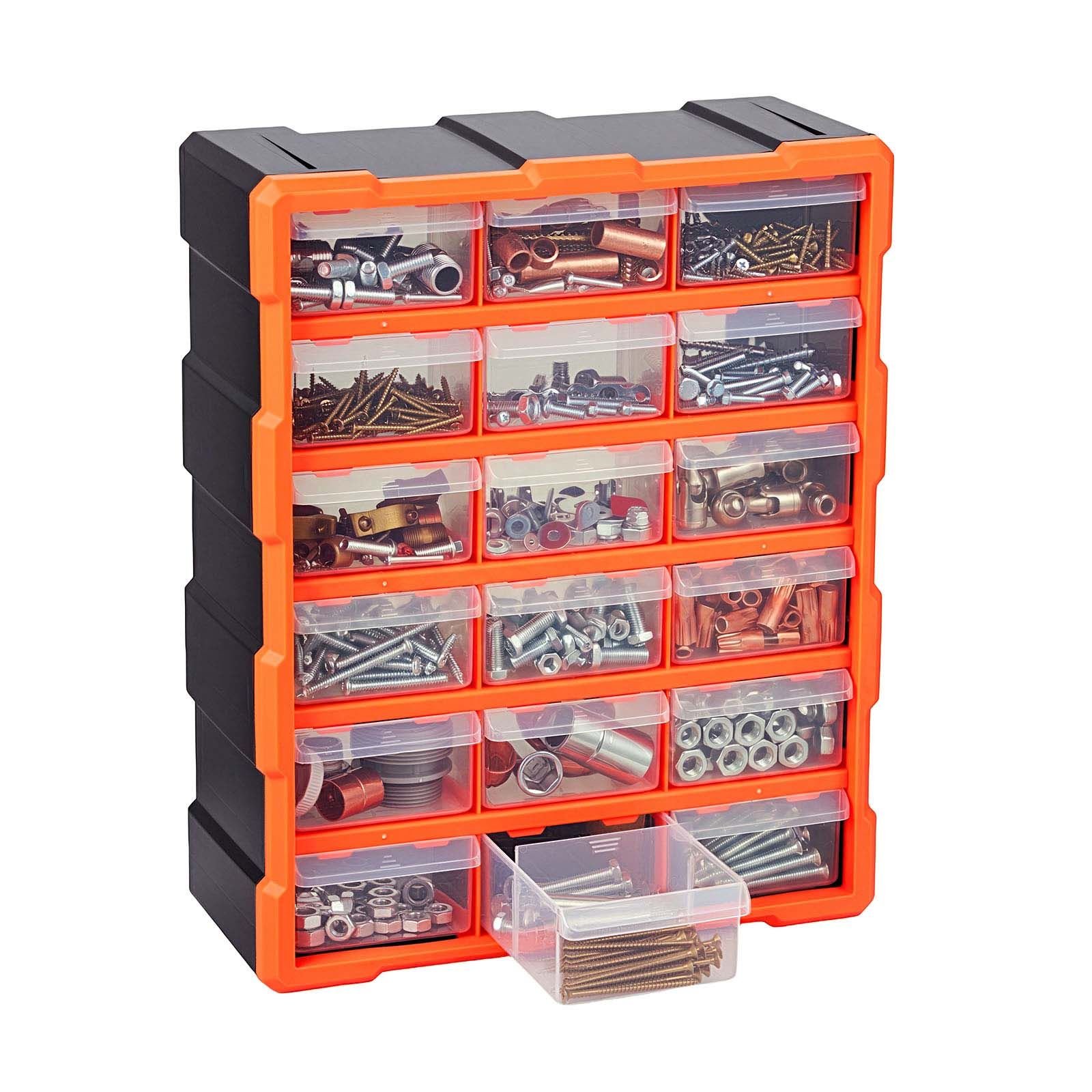 18 drawer storage organizer, plastic, drawer storage cabinet for garage organization, stackable small parts organizer, wall mounted toolbox, for hardware, beads, screws, crafts, building bricks