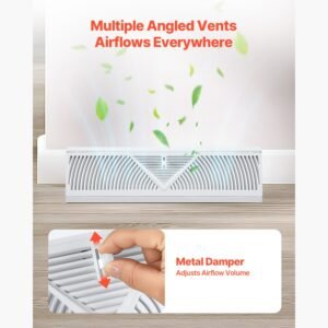 18 inch floor registers, 10 pack baseboard registers, hvac heavy duty walkable iron floor vents, rustproof anti peeling air vents deflector adjustable with metal damper for home & office, white
