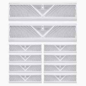 18 inch floor registers, 10 pack baseboard registers, hvac heavy duty walkable iron floor vents, rustproof anti peeling air vents deflector adjustable with metal damper for home & office, white