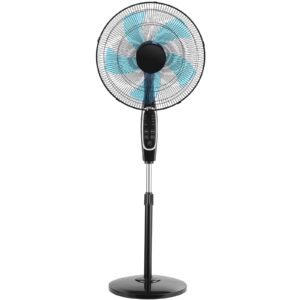 18-Inch Pedestal Fan, 2700 CFM Standing Floor Fan with Remote Control, 9 Speeds & 3 Modes, Oscillating Adjustable Height, Quiet DC Motor 5-Blade for Home, Bedroom, Garage, Workshop, Black