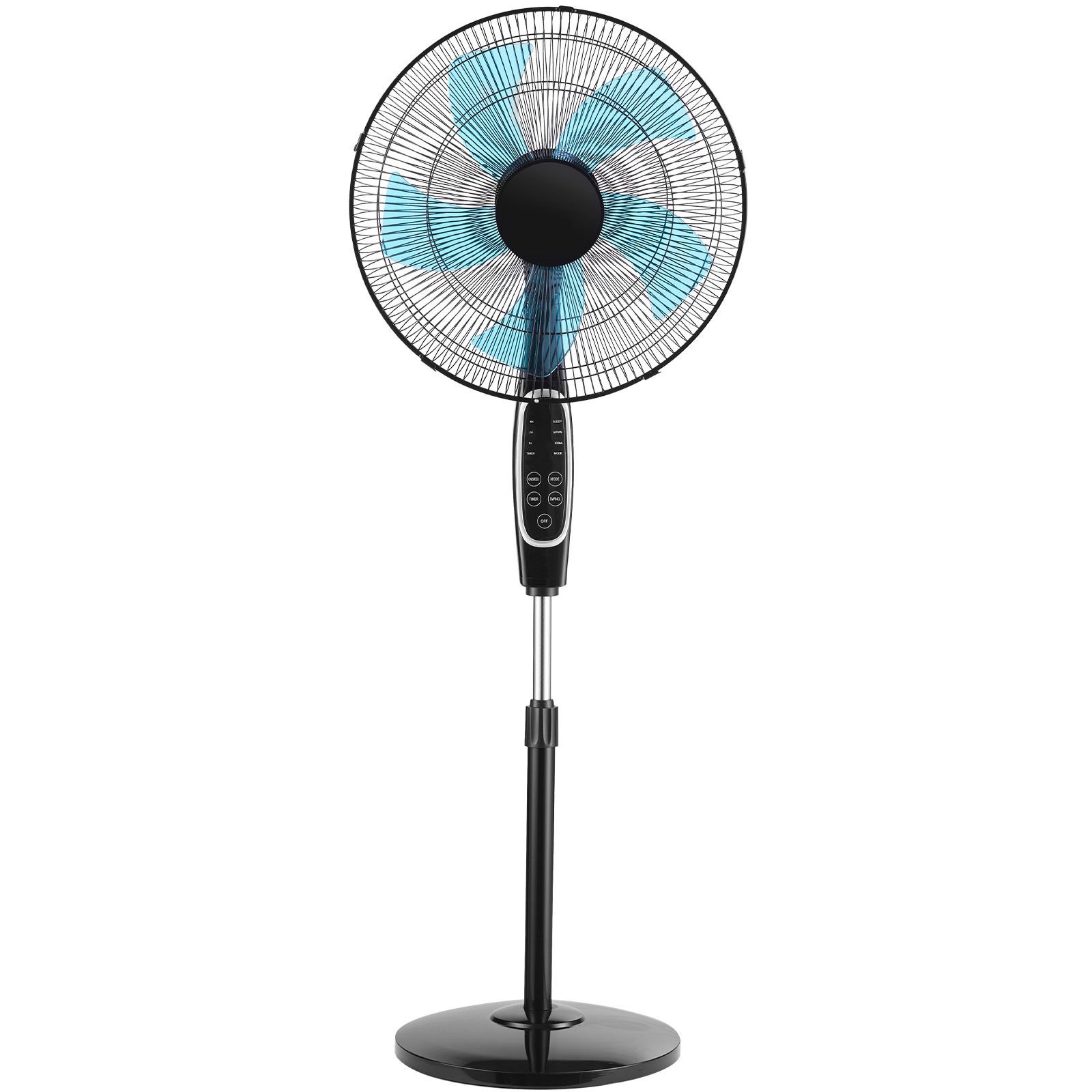 18 inch pedestal fan, 2700 cfm standing floor fan with remote control, 9 speeds & 3 modes, oscillating adjustable height, quiet dc motor 5 blade for home, bedroom, garage, workshop, black
