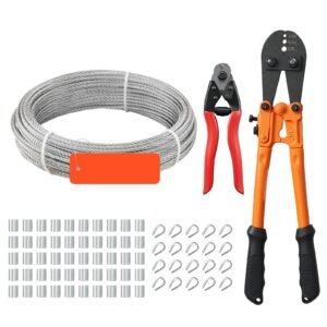 1/8 Inch Wire Rope Kit, 100 ft Length, 304 Stainless Steel Wire Cable with Cutter, 1600 lbs Breaking Strength, 7 x 7 Strands Construction, Steel Cable for Deck Railing System, Garden Trellis