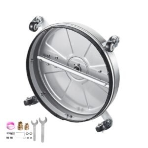 18" Pressure Washer Surface Cleaner, Stainless Steel Pressure Washer Attachments with 4 Wheels, 4000 Max PSI, 3/8 Quick Connector, 2 Spray Nozzles, Dual Handle, for Concrete, Patio, Sidewalk