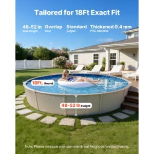 18ft pool liner, round overlap swimming pool liner for 52 in wall height, premium vinyl, easy install with leak proof patches, designed for steel sided above ground,outdoor, boulder swirl